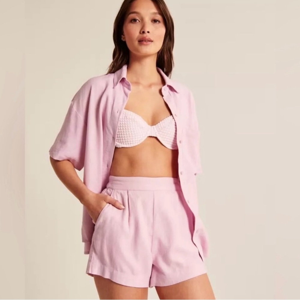 NWT Abercrombie & Fitch Linen Blend Pink High Waist Women Shorts